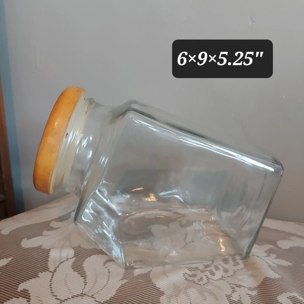Vintage Slanted Square Glass Apothecary Jar with Wood Lid Clear 6x9x5.25in